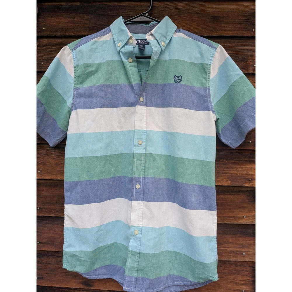 Chaps Ralph Coastal Beach Boys Lg 14/16 Turquoise Short Sleeve Vacation Shirt
